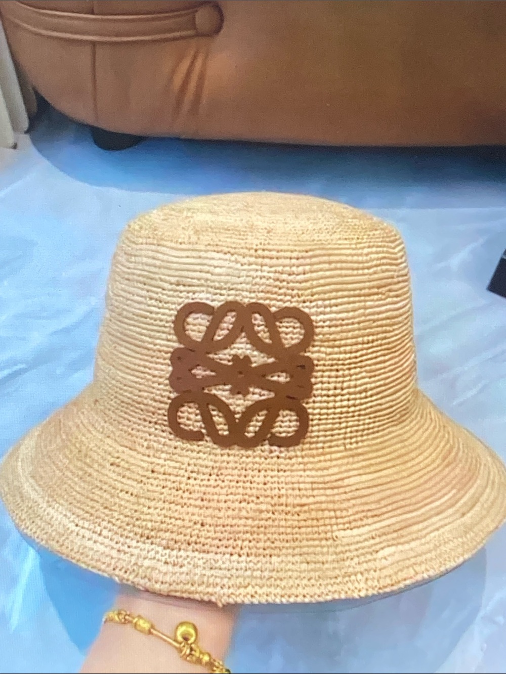 Loewe brown woven hat for women in autumn